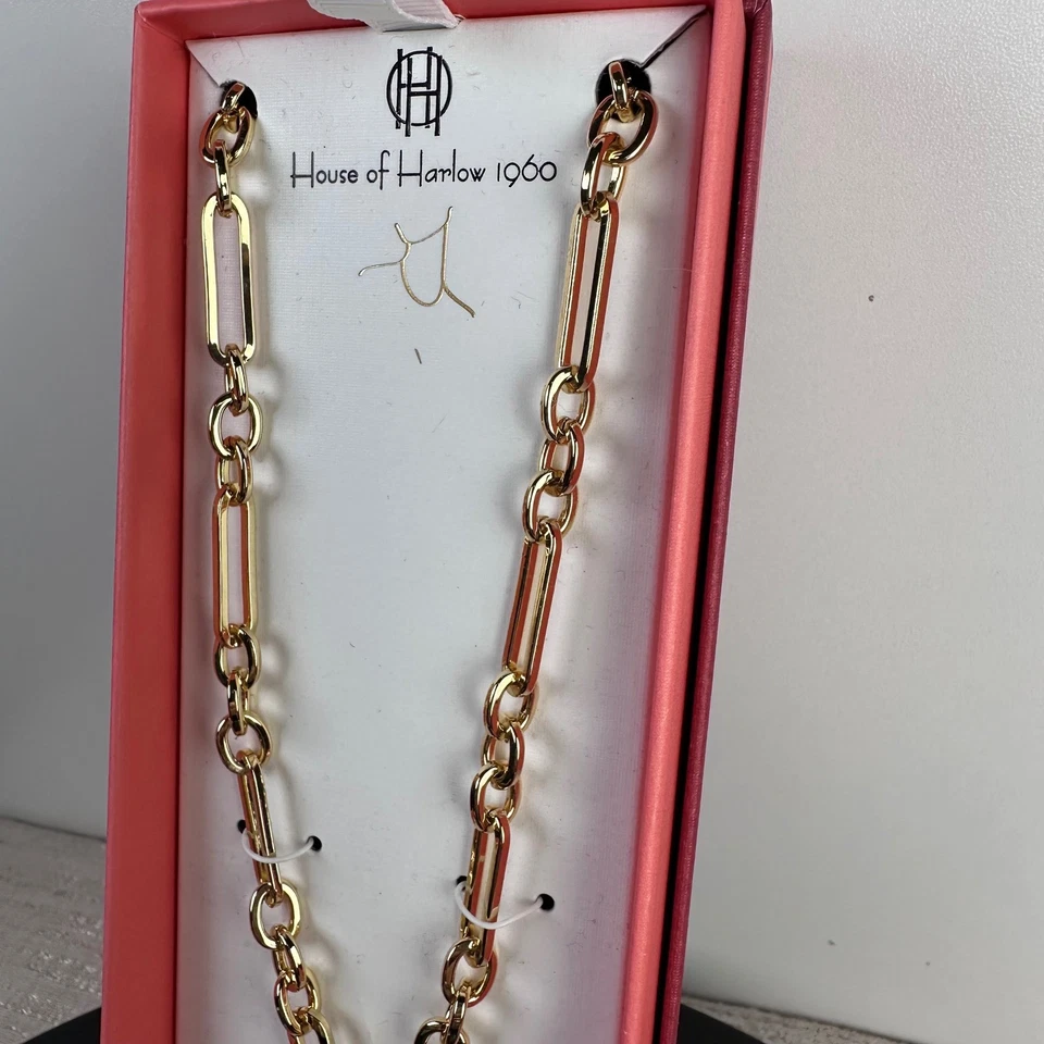 House of Harlow 1960 Oro Burbuja Corazón Dije Capas Eslabón Collar 16+3" Retro Foto 2 de 4