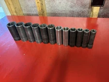 Snap-on Socket 12pc 1/2" Drive 6 Pt. SAE Deep Impact Socket SIM, 1/2 to 1-1/4