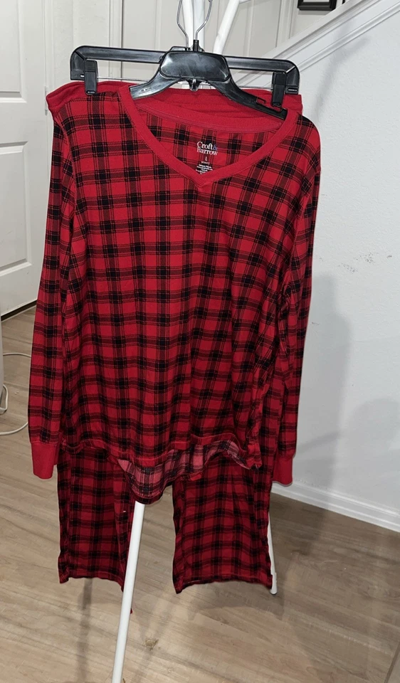 Croft And Barrow 2 piezas poliéster spandex ropa de salón conjunto de pantalones PJ talla L rojo Foto 3 de 3