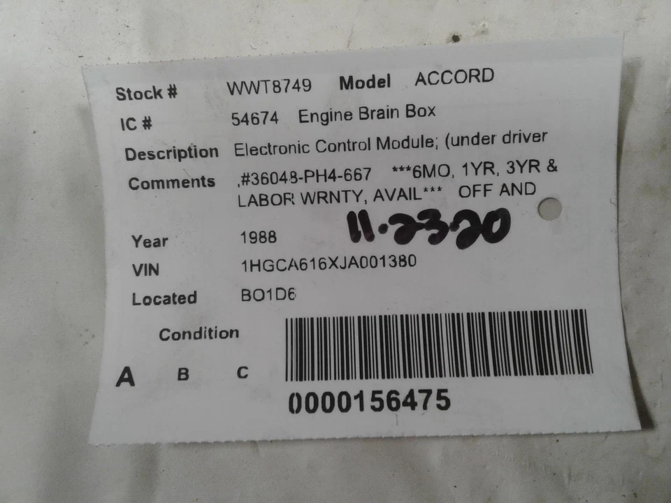 Módulo de control del motor usado (ECM) se adapta a: Honda Accord 1988 módulo de control electrónico Foto 3 de 4