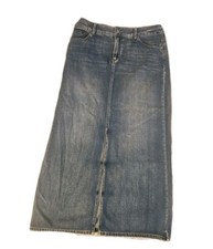Chicos Denim Pencil Skirt Long Sz 1 Small Long Medium Wash High Slit Festival