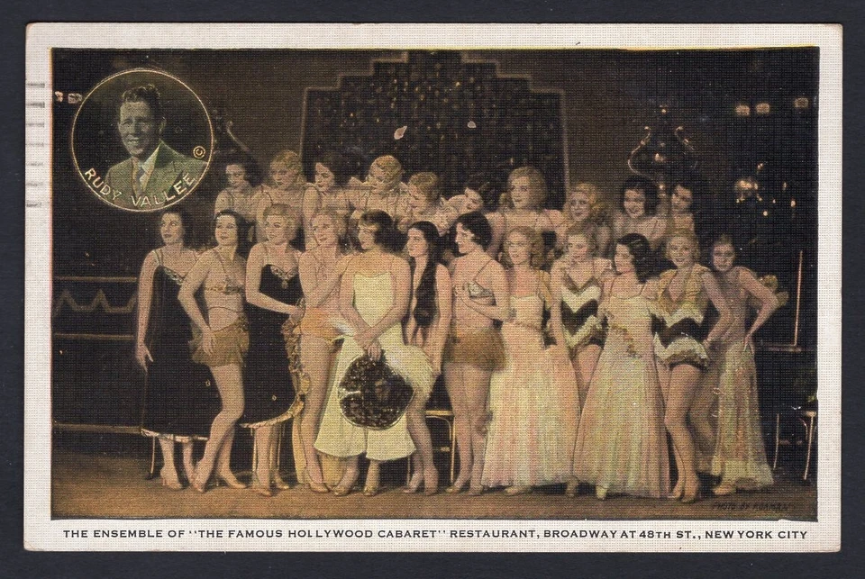 Postal del restaurante Hollywood Cabaret de Nueva York 1935. Franqueo de Canadá debido. Flapper Foto 3 de 3