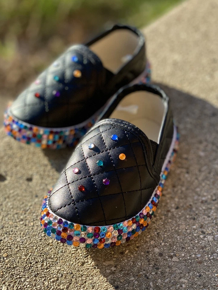 Zapatos sin cordones personalizados hechos a mano con pedrería para niñas pequeñas talla 5/6 Foto 3 de 4
