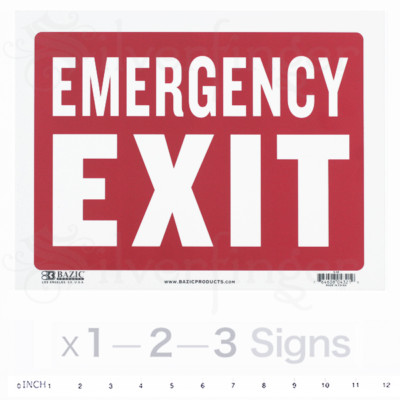 EMERGENCY EXIT Sign Door Signs Store Office Shop Safety Red White 9x12'' PVC