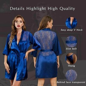 Women's Lace Trim Kimono Robe Nightwear Nightgown Sleepwear Satin Short Robe US