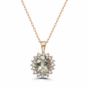 Birthstone 14k Rose Gold Green Quartz Nude Diamond 1.43 Cts 18" Pendant Necklace