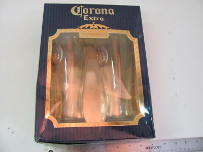 Corona Extra Medallion 20oz Pilsner Beer Glass Set Of 2 W/ BOX