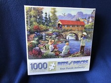 Fishing by a Covered Bridge 1000 Piece Jigsaw Puzzle by Bits and Pieces - NEW