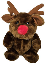 Brown Reindeer Plush Bon Ton Red Nose Velvety Soft Stuffed Animal Toy 12" 1990