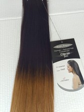 22" tt4/27 ombre chocolate brown into toasted blonde- Clip on hair extensions