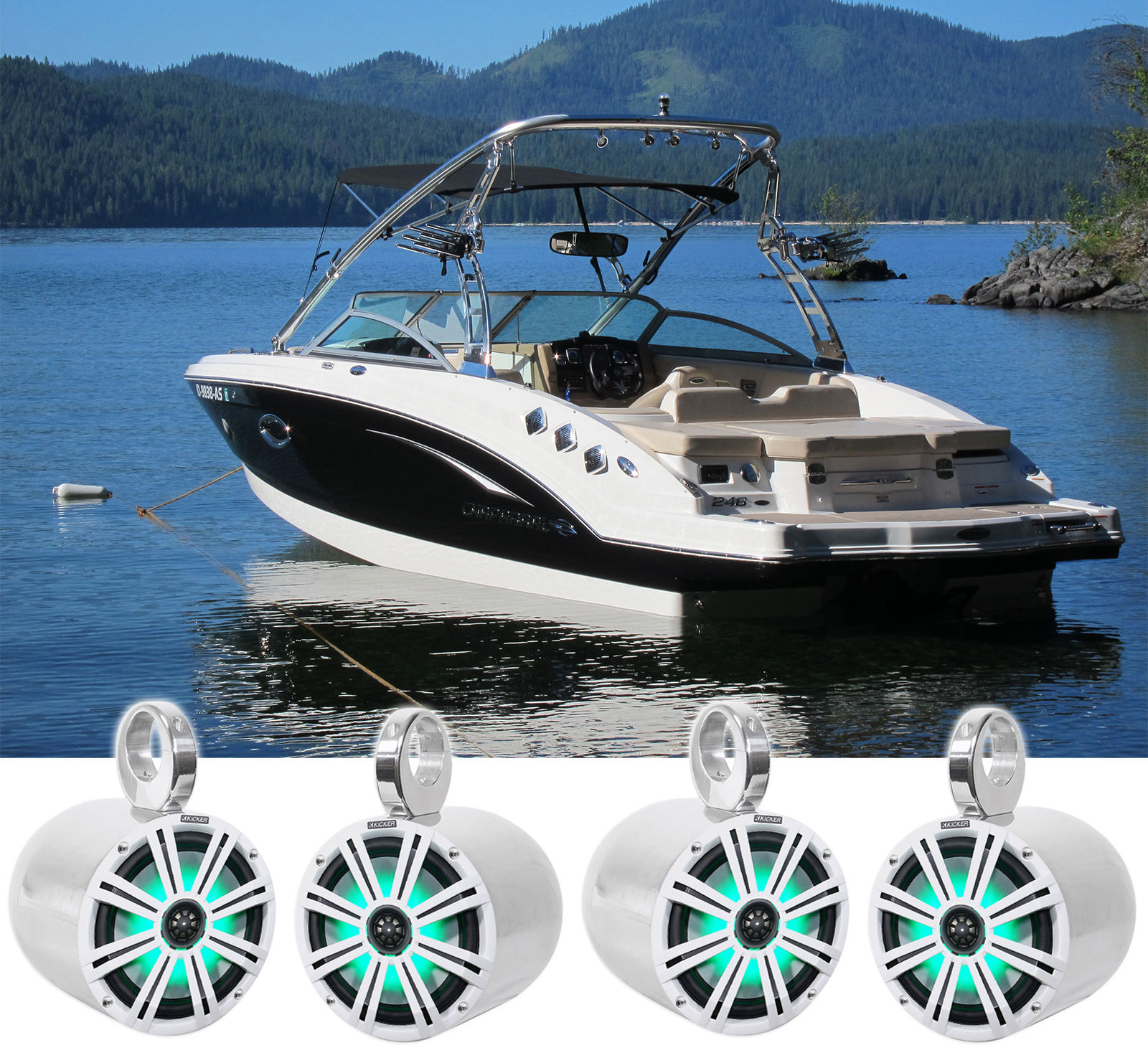 4 KICKER 45KM84L 8 Башенных динамиков для морской лодки и вейкборда мощностью 1200 Вт со светодиодами KM8 96890₽