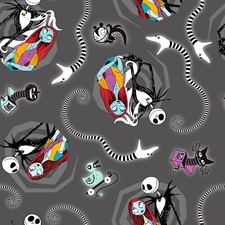 Nightmare Before Christmas Fabric BTY, Jack and Sally Vortex, 75252A Cotton