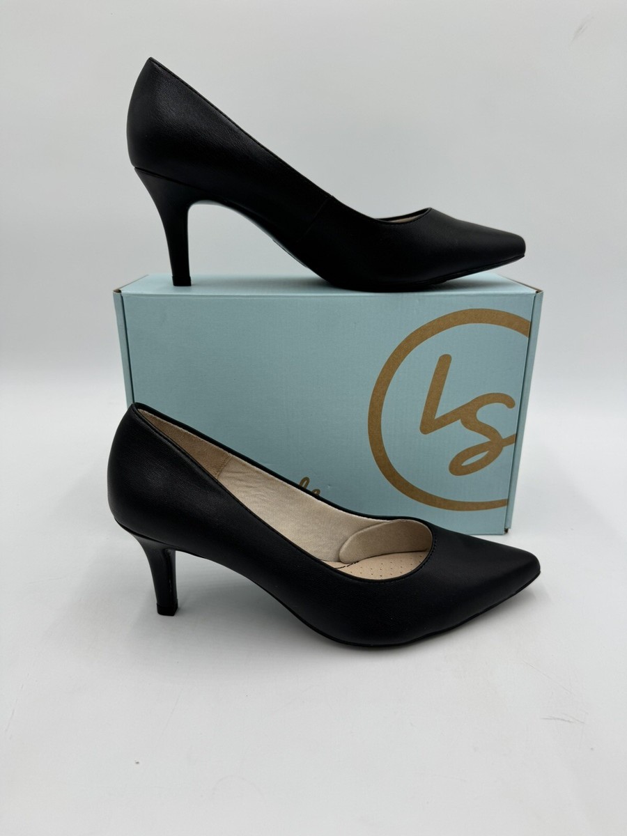 LifeStride Women's Sevyn Black Faux Leather Pointed Toe Pumps Shoes W