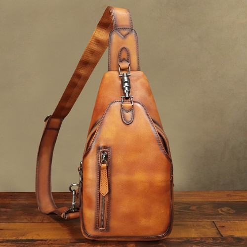 Echt Leder Sling Bag für Damen Herren Retro Sling Rucksack Handtasche Umhängetasche - Bild 6 von 14