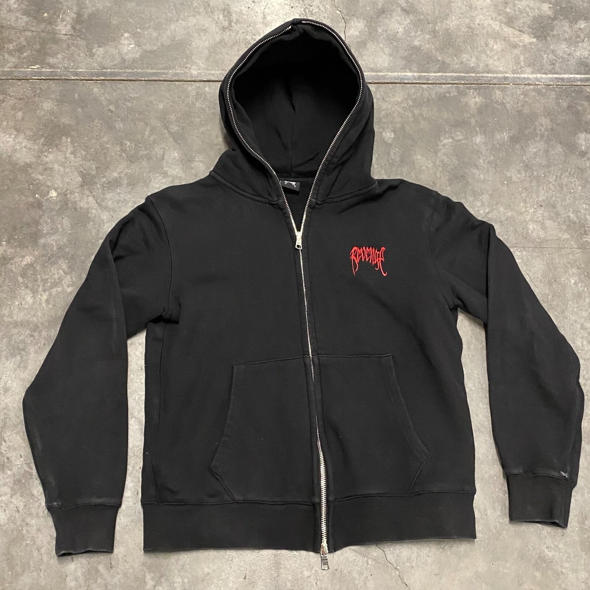 Size 2XL - Revenge Streetwear Hoodie Mens Black Silver Tag Full