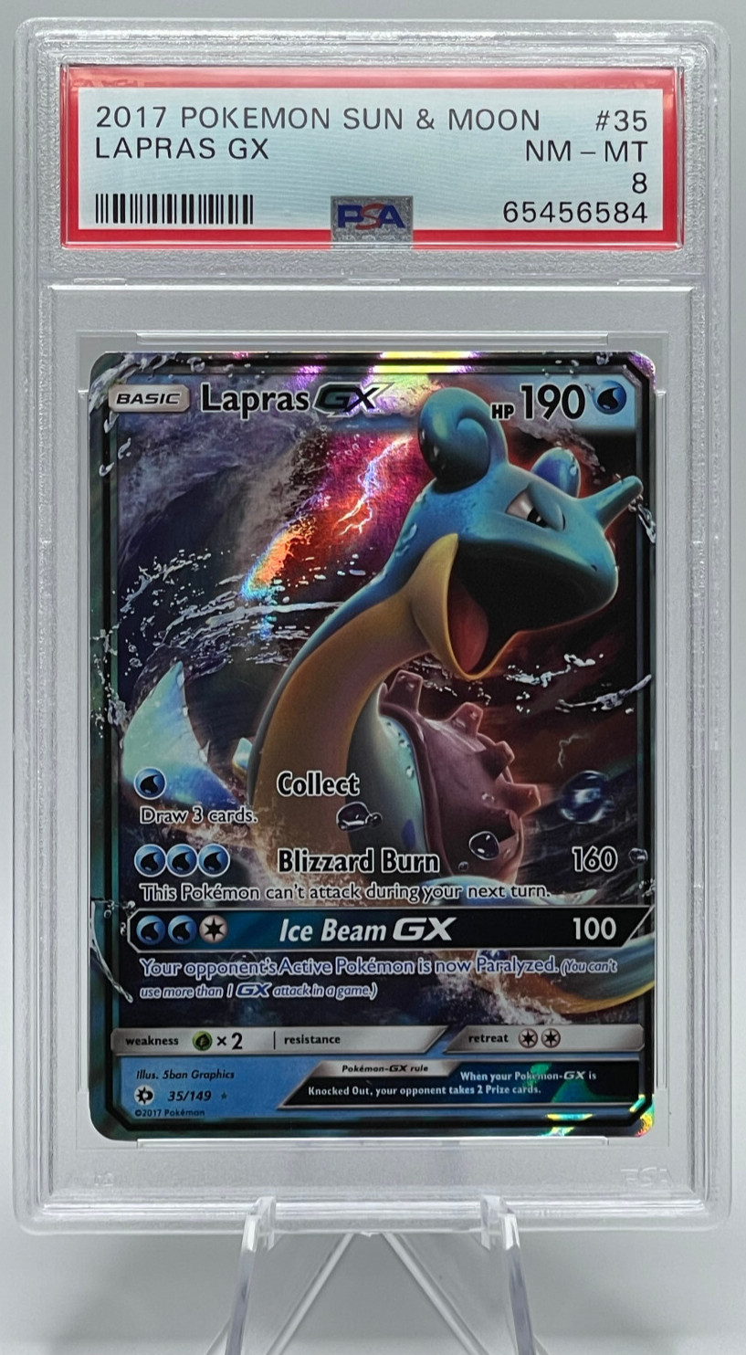 2017 POKEMON SUN & MOON #35 LAPRAS GX PSA 8 NM-MT