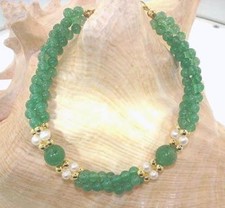 Braided Triple-Strand Round Green Chalcedony Aventurine Quartz Bracelet 7.75"-8"