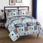 Blue Green Baseball Soccer Sports 3pc Quilt Set Twin Full Queen Coverlet Bedding