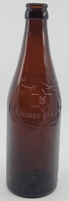 VINTAGE RENNER BREWING CO. AMBER GLASS EMBOSSED BROWN BEER BOTTLE ESTATE FIND 