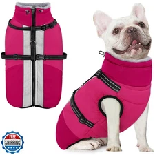 AOFITEE Dog Coat for Small Dogs, Warm Dog Winter Jacket with Harness Built in