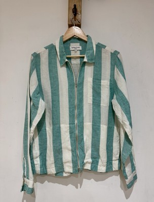 YMC You Must Create London Green & White Linen Striped Zip Short Jacket Size M