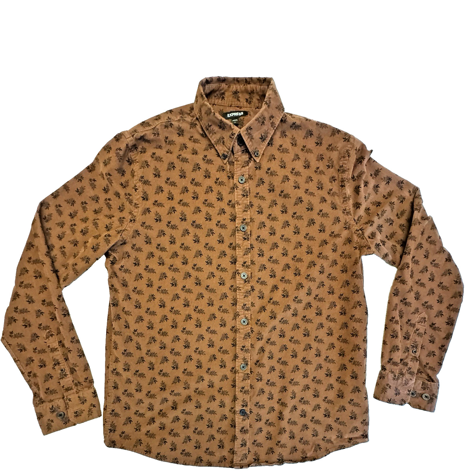 Express Brown Leaf Print Button-Down Men's Medium… - image 1