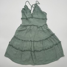 Love Tree Sage Green Ruffle Tiered Mini Dress Halter Backless Summer Gauze Small