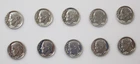 Lot of 10 Roosevelt Dimes / Various Dates / 90% Silver SK1A3