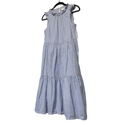 J. Crew Blue White Stripe Tiered Ruffle Neck Maxi Dress Size 2 | eBay