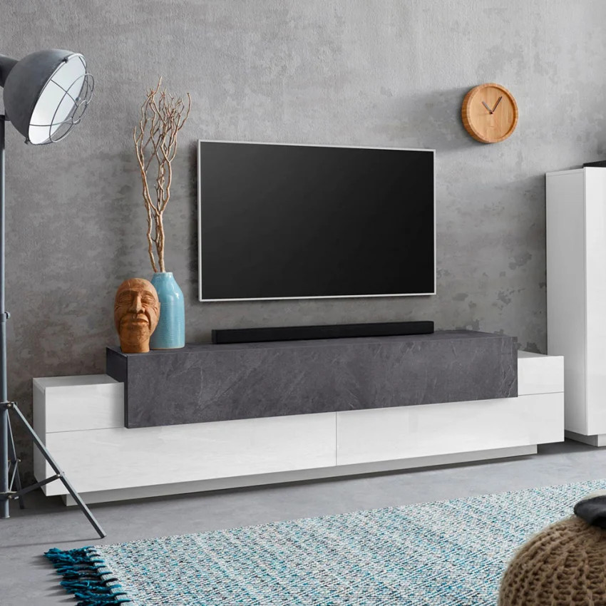 Meuble TV 3 portes coulissantes 200cm meuble salon bas moderne Corona Low Report