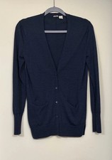 Gap Women  s Extra Fine Merino Wool Navy Blue Long Sleeve Cardigan, Size S