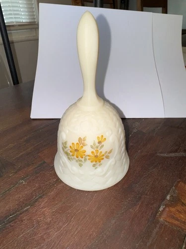 Fenton Hand-painted Basketweave CUSTARD GLASS Dinner Bell Signed With Tag EXCLNT
