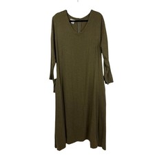 Wooden Ships of Hoboken Green Linen Blend V Neck Maxi Dress Size MED LG