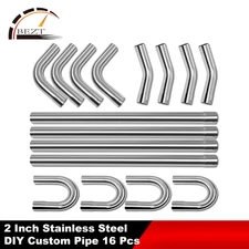 16 Pcs SS DIY 2" Custom Exhaust Tubing Mandrel Bend Pipe Straight & U-Bend Kit