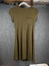 Urban Outfitters BDG Ribbed Lettuce Hem Y2K Mini Dress Olive Green Size MEDIUM