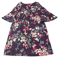Calvin Klein Women’s 18W Dress Purple Floral Bell Sleeve Polyester Spandex Heavy