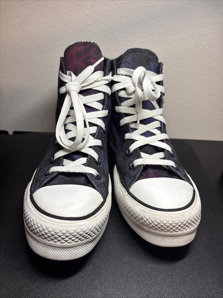 匡威 Converse Chuck Taylor All Star Hi Lift 女式 7 码黑色水彩玫瑰 — 第 3/4 张图片