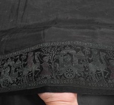 Sushila Vintage Baluchari Woven Saree Black Pure Silk Soft HEAVY Sari Fabric