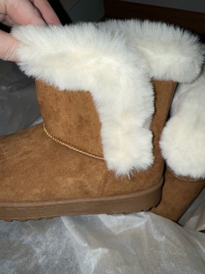 Women s So Winter Boots Size 7 1/2  Faux Fur Slip On Chestnut NEW Ugg Paulina