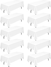 10 Packs White Polyester Tablecloth 60 x 102 inch Rectangle Table Cloth for 6 Fo