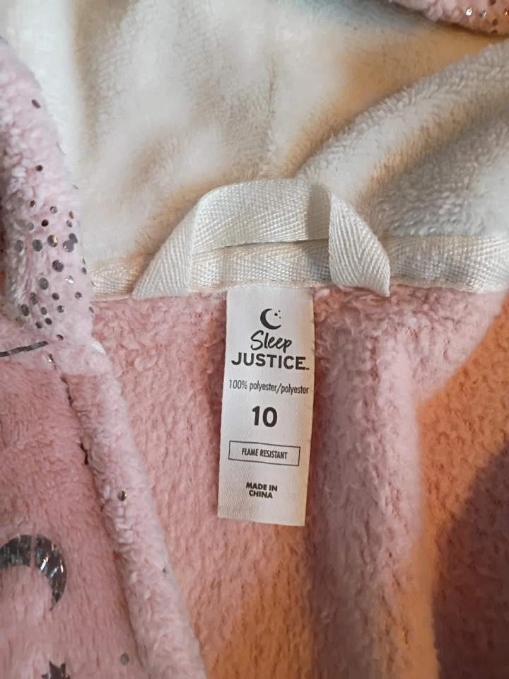 Girls Justice Sleep Bath Robe Size 10 Pink With Stars with hood - Image 2 of 4