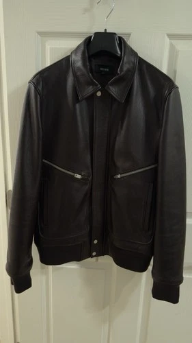 REISS Perling Burnished Leather Jacket Chocolate Brown | Men’s M - Cowhide image 3