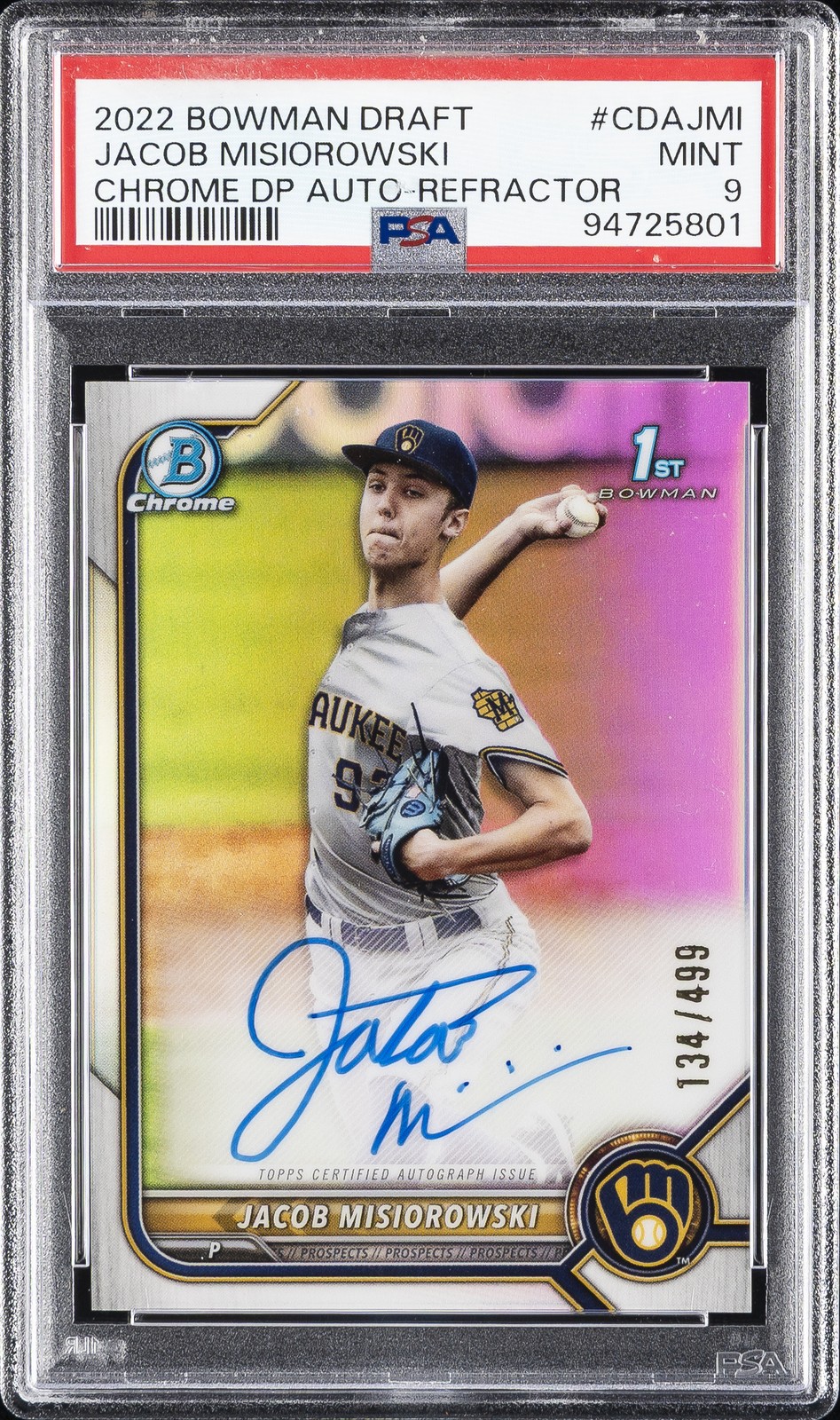 2022 BOWMAN DRAFT CHROME DRAFT PICK AUTOS JACOB MISIOROWSKI 134/499 PSA 9 AUTO