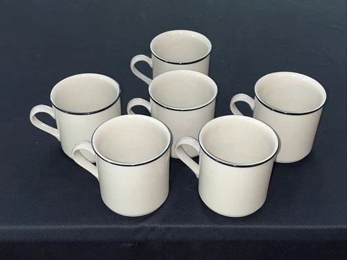 Genuine Stoneware Japan Coffee Mug Tea Cup Blue Band Vintage Set of 6