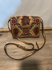 Patricia Nash Tote Shoulder Bag Floral Leather Brown Poppy Spring Pockets