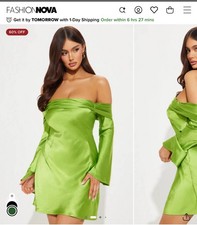 Fashion Nova Amandine Satin Mini Dress - Green Brand New