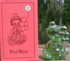 Mosser Glass Old PeeWee Clown GREEN CARNIVAL IRIDIZED Made in Ohio Letter K NIB