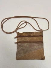 Suede Leather Patchwork Neck Wallet Passport Holder/Pouch/Purse Crossbody Small