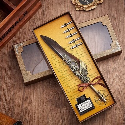 Vintage Feder Feder Feder Feder Stift Geschenkset - Luxus Kalligraphie Schreibset
