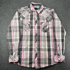 Roar Signature Mens XX Large Plaid Long Sleeve Western Shirt Embroidered